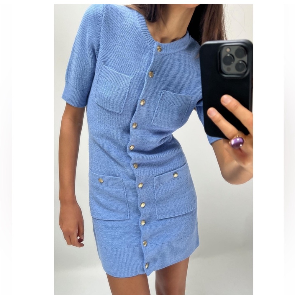 Zara Blue mini dress with gold buttons